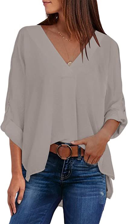 Women Blouses Fashion Casual, Ladies Chiffon Shirts, Tops And Blouses, Loose Shirts, Loose Blouse, Chiffon Shirt, V Neck Blouse, Solid Tops, Casual Blouse