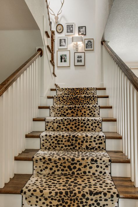 Leopard Stair runner Leopard Print Carpet On Stairs, Animal Print Stair Carpet, Leopard Carpet Stairs, Leopard Stair Runner, Leopard Print Carpet, Stair Redo, Stair Runner Ideas, Home Screen Wallpapers, Print Rugs