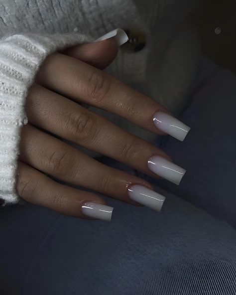 nail Milky White Nails Tapered Square, Off White Nails Square, Square Acrylic Nails Clear, Cute Basic Nails Acrylic, Milky Square Nails, Acrylic Nails Milky White, Clear White Acrylic Nails, White Nails For Prom, Neutral Prom Nails