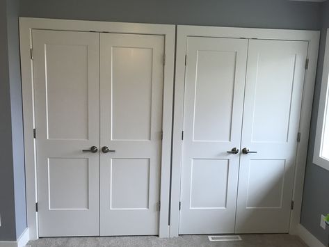 Two Closet Doors Side By Side, Double Closet Doors Bedroom, Cottage Closet Doors, Side By Side Closet Doors, Double Door Closet, Custom Closet Doors, Double Closet Doors, Double Closet, Closet Addition