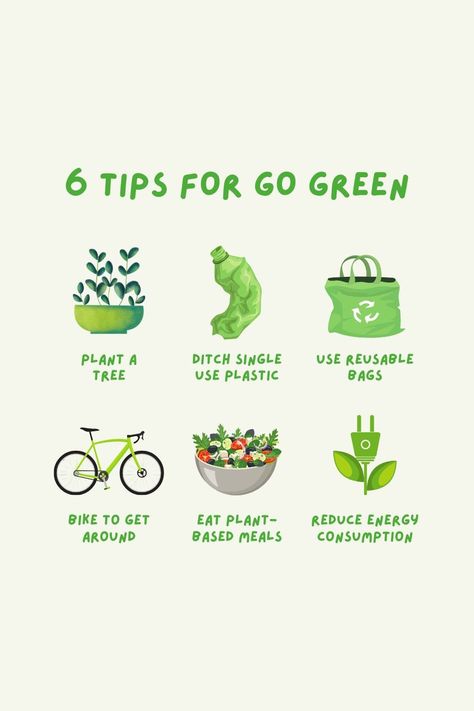 ♻️ 6 Tips to Go Green🌱 🔹 Plant a tree 🔹 Ditch single use plastic 🔹 Use reusable bags 🔹 Bike to get around 🔹 Eat plant-based meals 🔹 Reduce energy consumption #GoGreen #EcoTips #PlasticFree Eco Friendly Instagram Posts, Plant Based Aesthetic, Environmentally Friendly Living, Sustainability Projects, Save Environment, Save Nature, Reduce Energy Consumption, Reduce Energy, Plant A Tree