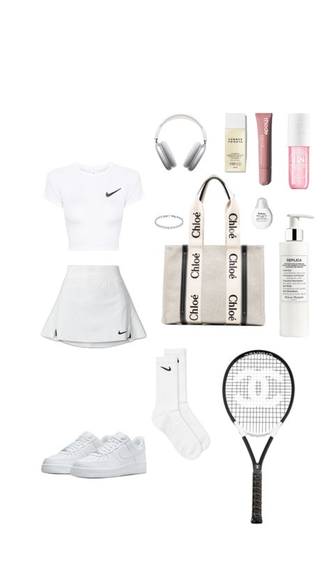 White Nike tennis outfit for women Sporty Outfit, Tennis Outfit, Fitness Wear Outfits, Tennis Clothes, Sporty Outfits, Cute Fits, Lookbook Outfits, Workout Wear, Fitness Inspo