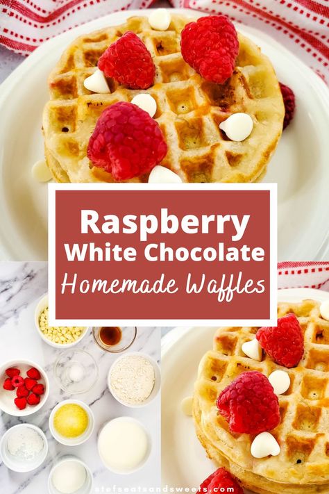 Raspberry Waffles Recipe, Raspberry Waffles, Homemade Waffle Mix, Cinnamon Roll Casserole, Raspberry White Chocolate, Chocolate Homemade, Waffle Ingredients, How To Make Waffles, Chocolate Waffles