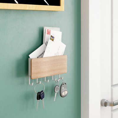 Corrigan Studio Colten 7.09" x 3.74" x 1.18" Key Hook Finish: Beige Melamina Ideas, Curved Curtain Rods, Entryway Key Holder, Mail Organizer Wall, Plywood Walls, Picture Shelves, Key Rack, Key Hanger, Magnetic Wall