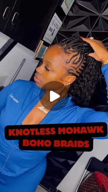 Lexus Wilson on Instagram: "Knotless Mohawk Boho Braids x @theknotlessgoddess 

By far my favorite braid hairstyle to DATE‼️🔥

Fit: @thecontourcloset 

www.thecontourcloset.com

#mohawkbraids #knotlessbraids #boho" Braiding Mohawk Hairstyles, Knotless Mohawk Braids, Mohawk Knotless Braids, Mohawk Hairstyles For Black Women Braids, Mohawk Boho Knotless Braids, Braided Boho Mohawk, 2024 Braided Hairstyles, Braided Hairstyles Mohawk, Braided Mohawk For Black Women