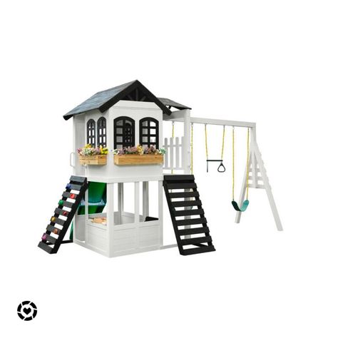 Neutral Swing set for Backyard park. Play set, play house. Pretty Swing Set fit for a princess #LTKGiftGuide Follow my shop @emrela_belle on the @shop.LTK app to shop this post and get my exclusive app-only content! #liketkit #LTKfamily #LTKMothersDay #playhouse #playhouseideas #swingset #playground #neutralstyle #backyard @shop.ltk https://liketk.it/3D1Ht 2 Story Playhouse, Two Story Playhouse, Cedar Window Boxes, Farmhouse Backyard, Playhouse With Slide, Wooden Play Food, Commercial Playground Equipment, Playground Set, Black Farmhouse