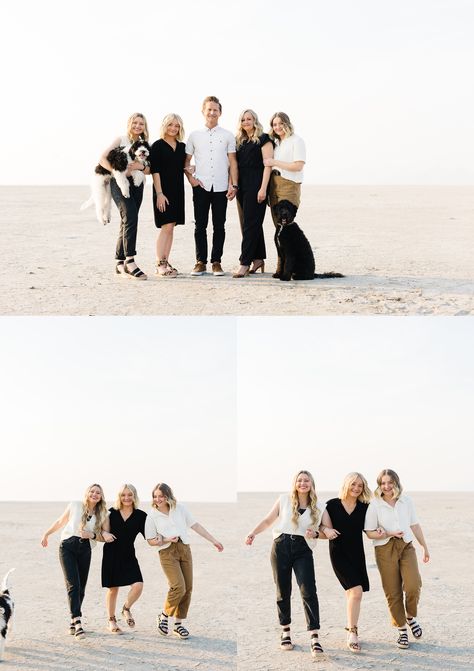 Salt Flats Utah Photoshoot Family, Black And White Family Pictures Outfits, White Family Photo Outfits, Black And White Family Pictures, Family Beach Pictures Outfits, Beach Photoshoot Family, Mother Daughter Poses, Beach Picture Outfits, Fam Photos