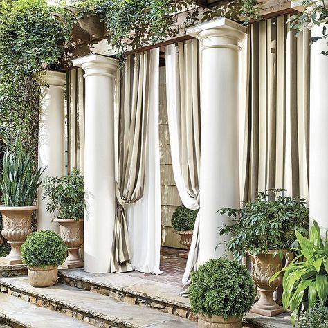 Planter Filler, Grecian Urn, Outdoor Drapery, Faux Boxwood, Deck With Pergola, Pergola Kits, Pergola Plans, Pergola Patio, Drapery Panels