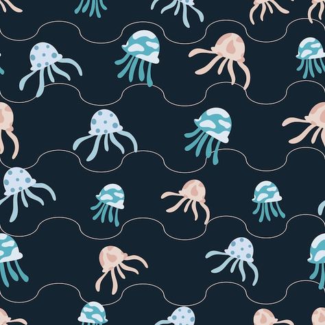 Seamless pattern with cute jellyfish bac... | Premium Vector #Freepik #vector #background #pattern #flower #birthday Jellyfish Background, Small Jellyfish, Beach Patterns, Jellyfish Pattern, Cute Jellyfish, Animal Background, Sea Pattern, Product Innovation, Cat Background