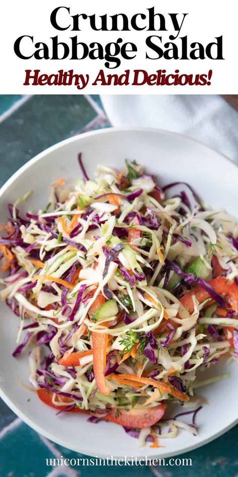 Crunchy Cabbage Salad, Savory Cabbage, Cabbage Salad Recipe, Brussel Sprout Salad Recipes, Dijon Dressing, Cabbage Salad Recipes, Shredded Cabbage, Whole Roasted Chicken, Easy Pasta Dishes