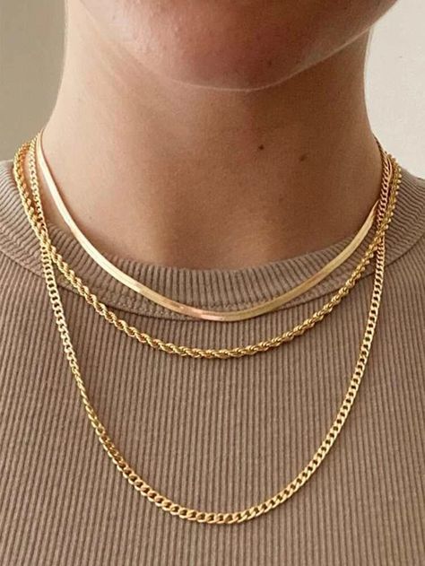 Minimalist Chain Layered Necklace | SHEIN USA Layered Chain Necklace, Mens Jewelry Necklace, Layered Chains, Gold Necklace Layered, Gold Chain Necklace, Stainless Steel Necklace, Steel Jewelry, Gold Gold, Wholesale Jewelry