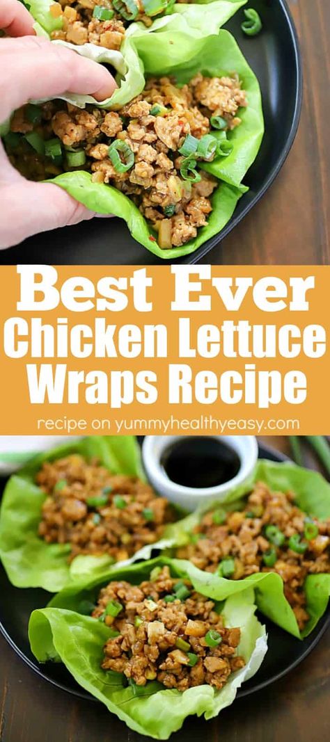 This Chicken Lettuce Wraps Recipe is seriously SO yummy! The chicken filling has delicious Asian inspired flavors with a little added crunch from the water chestnuts. This low carb recipe is great for an appetizer or a main dish. Chicken Lettuce Wraps Healthy Easy, Lettuce Chicken Wraps Healthy, Best Chicken Lettuce Wraps, Lettuce Wrap Low Carb, Low Carb Asain Food, Red Pepper Snacks Healthy, Easy Asian Chicken Lettuce Wraps, Romaine Lettuce Wraps Chicken, Lettuce Wrap Recipes Easy