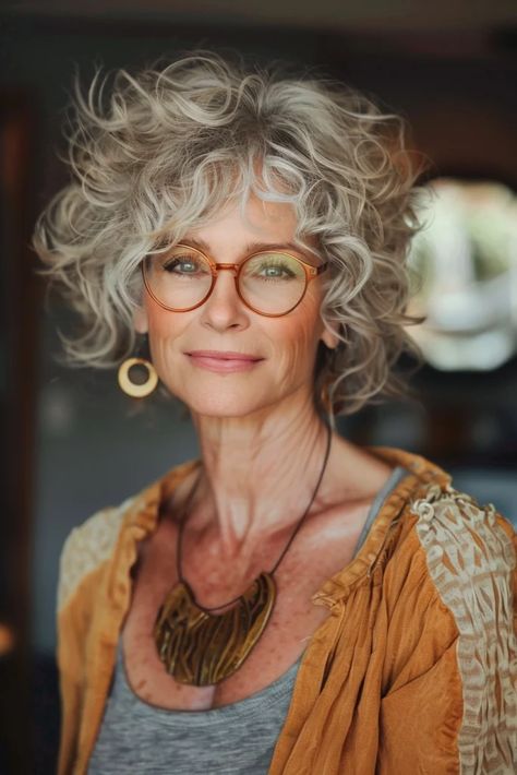 Curly Hairstyles Over 60 That Will Make You Feel Fabulous - Pinch Of Glam Grey Permed Hair, Curly Gray Shag Haircut, Blend Gray Hair With Highlights Blondes, Curly Grey Hair Over 50, Grey Curly Hair Over 50, Short Curly Gray Hair Over 50, Curly Shag Haircut Medium, Curly Bobs For Older Women, Curly Grey Hair