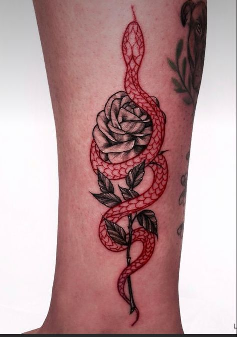 Red And Black Snake Tattoo, Black Snake Tattoo, Red And Black Snake, Red Ink Tattoo, Names Tattoos For Men, Small Shoulder Tattoos, Small Tattoos With Meaning, Tattoos For Women Half Sleeve, Tattoo Rose