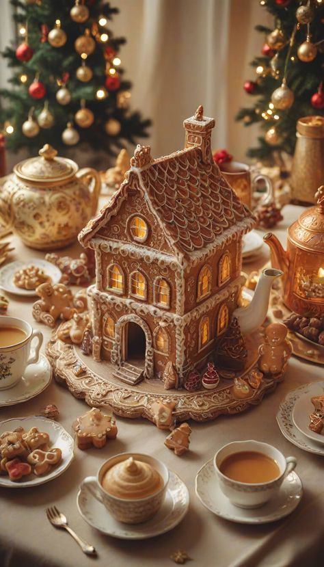 Christmas gingerbread house - AI creation Gingerbread House Photography, Christmas Gingerbread Aesthetic, Gingerbread House Aesthetic, Cute Bakery, Gingerbread House Designs, Gingerbread Village, Gingerbread House Decorations, Cafe House, Christmas Gingerbread House