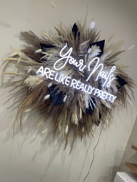 Feather Neon Sign, Pampas Sign Decor, Pampas Salon Decor, Pampas Led Sign, Neon Sign With Pampas, Pampas Grass Wall Decor With Neon Sign, Pampas Grass Neon Sign, Lash Esthetics, Pampas Sign