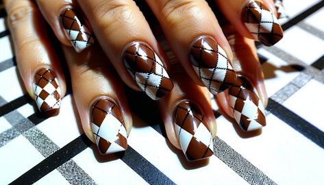 #BrownArgyleNails are stealing the spotlight! Perfect for fall, this chic nail trend blends elegance and fun. Try it now and level up your nail game! #NailArt #TrendyNails #NailInspo #FallFashion https://fitgag.com/brown-argyle-nail-art/4653/ Flannel Nail Art, Argyle Nails, Nail Trend, Chic Nails, Nail Games, Nail Trends, Trendy Nails, Nail Inspo, You Nailed It