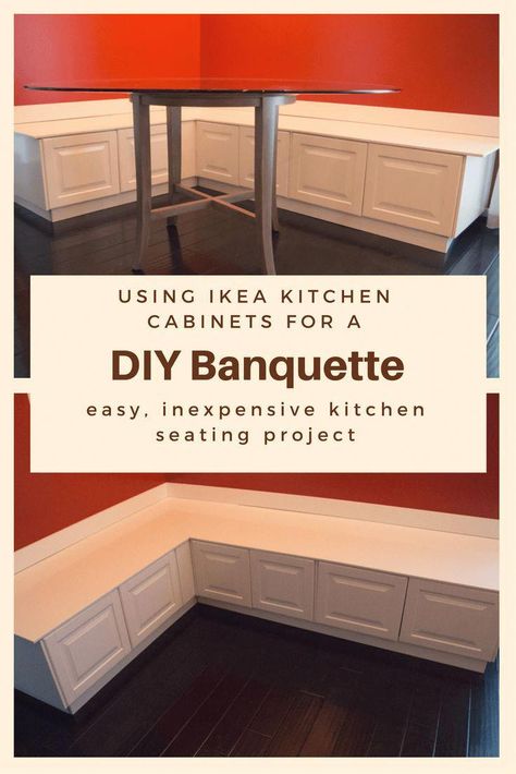 DIY Banquette and Kitchen Seating using Ikea Cabinets | Ikea Hack #paintingkitchencabinets Banquette Ikea, Diy Banquette, Seating In Kitchen, Armoire Ikea, Banquette Design, Bench Seating Kitchen, Banquette Seating In Kitchen, Kitchen Ikea, Corner Seating