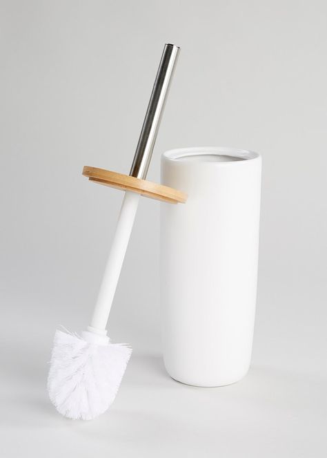 Add natural texture to your bathroom with this bamboo and ceramic toilet brush in white. Matching accessories available. Dimensions: 37cm x 32cm. Bathroom Makeover Wallpaper, Bathroom Makeover Rental, Bathroom Makeover On A Budget, Bathroom Makeover Ideas, Makeover Bathroom, Ceramic Toilet, Bathroom Makeovers, Vanity Makeover, Diy Bathroom Makeover