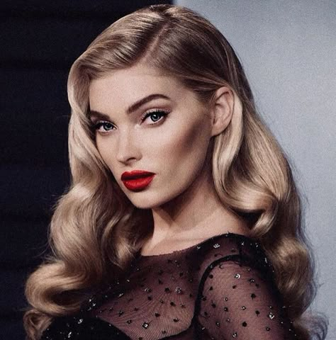 Old Hollywood Hair, Hollywood Curls, Hollywood Hair, Elsa Hosk, Anna Kendrick, Wedding Hair Makeup, Wedding Hair And Makeup, Red Lipstick, Vintage Hairstyles