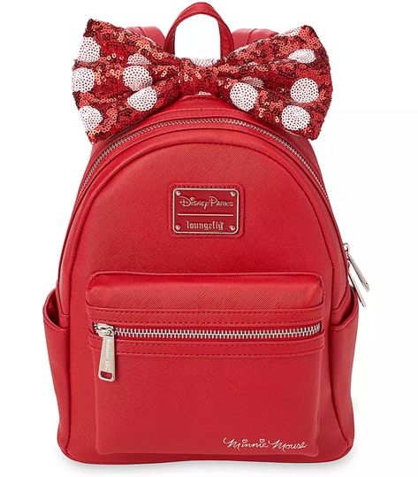 Nightmare Before Christmas Backpack, Mickey Mouse Backpack, Minnie Mouse Backpack, Beautiful Backpacks, Disney Loungefly, Sequin Backpack, Minnie Bow, Minnie Mouse Bow, Red Backpack