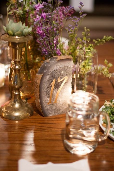 Crystal Table Numbers, Geode Table Numbers, Geode Centerpiece, Agate Wedding Decor, Geology Wedding, Numbers Photography, Table Numbering, Crystal Wedding Centerpieces, Crystal Wedding Decor