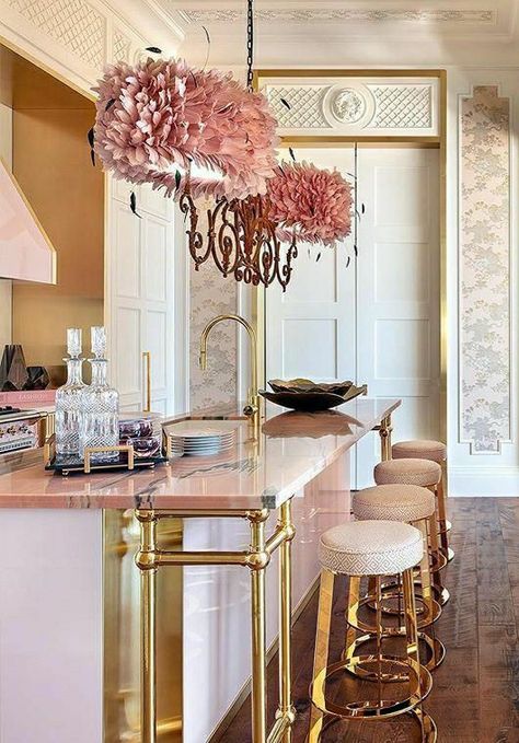 Lori Morris, Retro Pink Kitchens, Glam Living, Inspire Me Home Decor, Pink Kitchen, Bar Area, Inspired Living, French Inspired, Dream House Decor