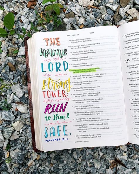 Emma's Bible Journaling on Instagram: ““The name of the Lord is a strong fortress; the godly run to him and are safe.” ‭‭Proverbs‬ ‭18:10‬ ‭NLT‬‬ Bible: NLT Filament Journaling…” Journaling Ideas Drawings, Nlt Bible, Bible Journaling Ideas, Bible Artwork, Book Of Matthew, Proverbs 10, Study Apps, Bible Journaling Ideas Drawings, Journal Notes