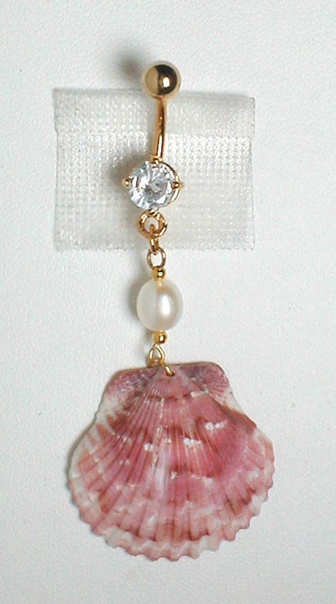 Unique Belly Ring - Seashell w/ Freshwater Pearl Seashell Belly Button Ring, Bellybuttonpiercing Dangle, Shell Belly Button Piercing, Dangle Belly Button Piercing, Unique Belly Rings, Cute Belly Rings, Belly Piercings, Pink Seashell, Navel Piercing Jewelry