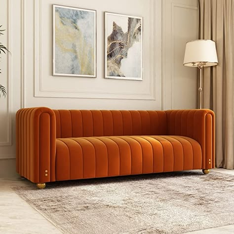 Amazon.com: Orange Velvet Couch, 80 Inch Wide Mid-Century Modern Sofa Velvet Tufted Upholstered Velvet Sofa Love Seats Sofa with Golden Leg, 3 Seat Sofa Big Comfy Couch Sofas for Livingroom (Orange) : Home & Kitchen Mustard Velvet Sofa Living Room, Blue Velvet Sofa Orange Accents, Dfs Velvet Corner Sofa, Ashley Furniture Mid Century Modern, Midcentry Modern Sofa, Sofa With Love Seat, Mid Century Living Room Orange Sofa, Mis Century Sofa, Dfs Velvet Sofa