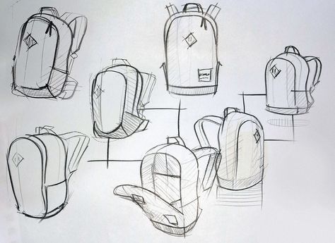 Backpack sketches on Behance Wearing Backpack Reference Drawing, Backpack Design Concept, Backpack Drawing, Backpack Art, Animal Sketch, Bag Illustration, Drawing Bag, Object Drawing, Industrial Design Sketch