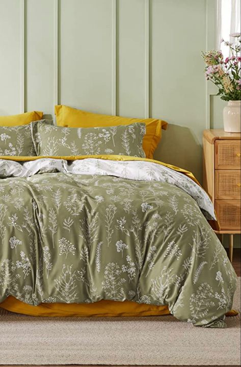 Bedsure Twin Comforter Set - Olive Green Comforter, Cute Floral Bedding Comforter Sets for Women, 2 Pieces, 1 Soft Reversible Botanical Flowers Spring Comforter and 1 Pillow Sham summer bedding home decor bedroom sleep set Green Floral Bedding Aesthetic, Green Bedding Set, Green Comforter, Bedding Comforter, Work Space Decor, Home Styles, Floral Duvet Cover, Twin Comforter, Green Bedding