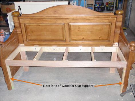 Photobucket Bench From Bed Frame, Diy Bed Headboard, Bed Frame Bench, Repurposed Headboard, Headboard Benches, Headboard Bench, Distant Memory, Diy Bench, Repurposed Furniture Diy