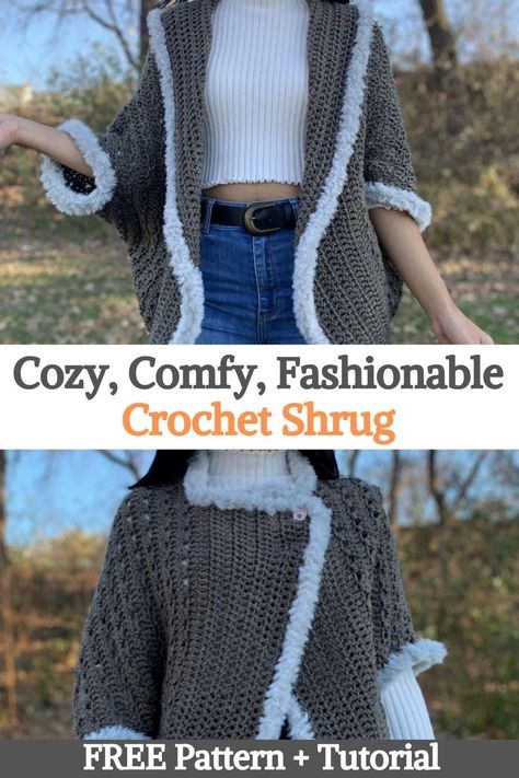 Crochet Shrug Tutorial, Crochet Shrug Pattern, Shrug Pattern, Picture Tutorial, Crochet Shrug, Crochet Clothing, Women Sweaters, Crochet Free, Cozy Chic