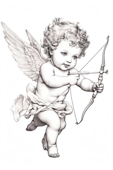 Color The World With Kindness, Free Cute Coloring Pages, Cupid Drawing, Coloring Sheets For Adults, Baby Angel Tattoo, Cherub Art, Bujo Art, Colouring Sheets For Adults, Americana Tattoo