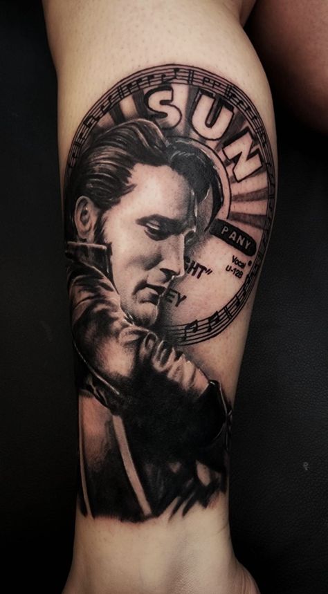 Elvis Presley portrait tattoo. I can't wait to add more to this piece! Elvis Presley Tattoo, Elvis Tattoo, Elvis Presley Memories, Rock Tattoo, Tattoo People, Sweet Tattoos, Leg Sleeve, Leg Sleeves, Love Tattoos