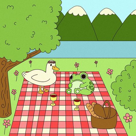 I loved doing this drawing 🦆 Thanks again @luadrawsthings for the wonderful suggestion! 🌸 🌿tags #digitalartist #spring #picnic #frog #duck #positivevibes #artchallenge #procreateart #happyart #art Picnic Drawing, Frog Duck, Duck Drawing, Abc Design, Spring Picnic, Happy Art, Art Challenge, Drawing Ideas, Positive Vibes