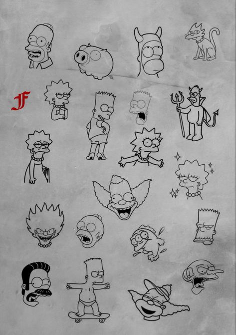 Bart Simpson Tattoo Design, Simpsons Tattoo, Simpsons Treehouse Of Horror, Graffiti Tattoo, Dark Art Tattoo, Horror Tattoo, Tattoo Design Book, Design Book, Mini Tattoos