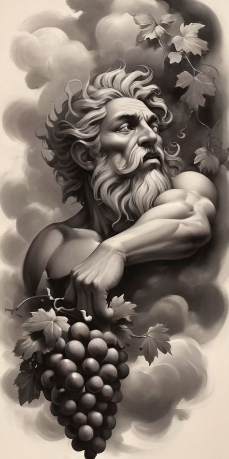 Roman Art Tattoo, Sculpture Tattoo Design, Exotic Artwork, Wine Tattoo, Art Tattoo Design, Roman Tattoo, Zeus Tattoo, Half Sleeve Tattoos Drawings, Full Sleeve Tattoo Design