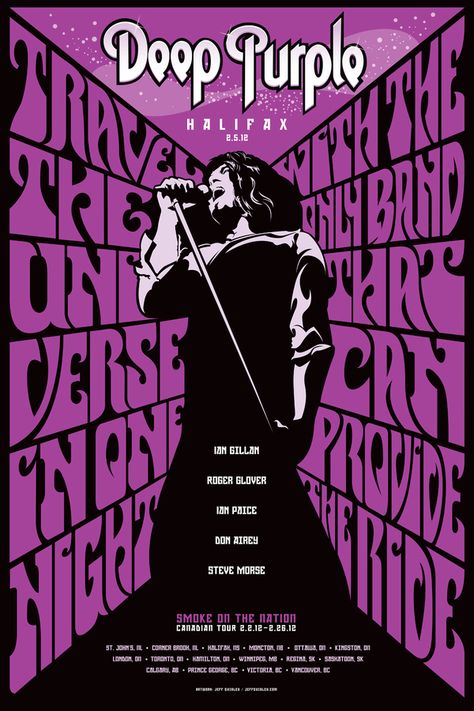 Deep Purple - Halifax Poster by Jeff Quigle Concert Poster Art, Art Hippie, Rock N Roll Art, Music Concert Posters, Vintage Concert Posters, Rock Band Posters, Vintage Music Posters, Musica Rock, Rock N’roll