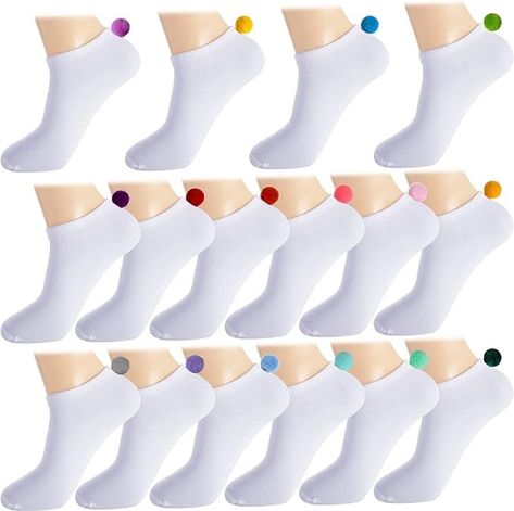 SATINIOR 16 Pairs Women Pom Pom Socks with Balls on The Back Ankle Lowcut Socks Seamless Socks for Men Girls Boys (White) at Amazon Women’s Clothing store Pom Pom Socks, Cheer Socks, Traditional Socks, Seamless Socks, Socks Ankle, Socks For Women, Socks For Men, Athletic Socks, No Show Socks