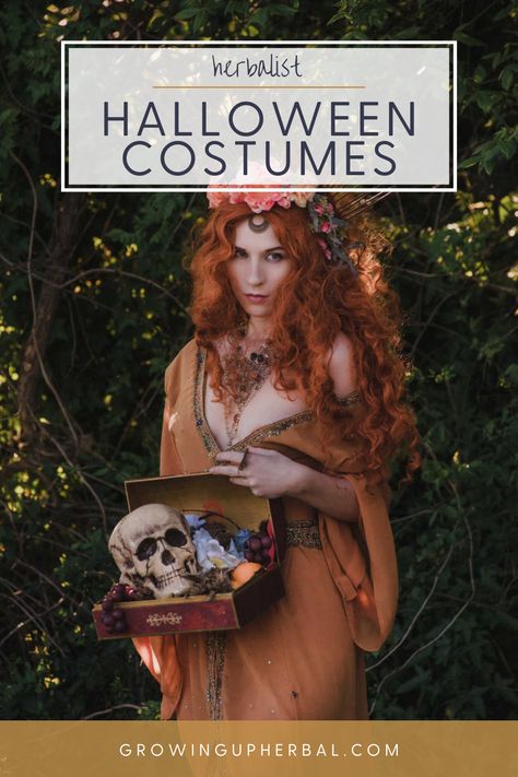 Looking for the perfect Halloween costume? Show your love for the plant world with these 5 Halloween costume ideas for herbalists! Halloween Garden Fairy Costume, Natural Witch Costume, Plant Witch Costume, Herbalist Costume, Forrest Witch Costume, Plant Halloween Costumes, Botanical Halloween Costume, Nature Witch Costume, Nature Halloween Costume