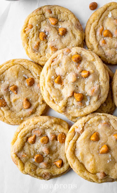 Soft & Chewy Butterscotch Cookies from 40 Aprons | Soft, chewy, deliciously rich butterscotch cookies with hints of vanilla and brown sugar. Best Baked Potatoes, Butterscotch Cookies Recipes, Baked Potato Recipe, 40 Aprons, Taco Chili, Cookie Contest, Air Fryer Baked Potato, Butterscotch Cookies, Baked Potato Recipes