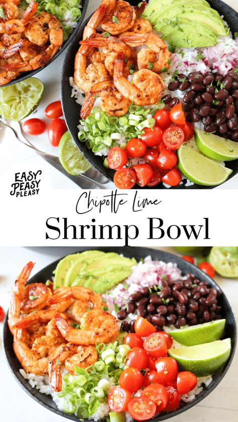 Chipotle Lime Shrimp Bowls Bring The Flavor - Easy Peasy Pleasy Shrimp Taco Bowls Healthy, Healthy Easy Bowls, Shrimp Taco Rice Bowl, Shrimp Rice Veggie Bowl, Mexican Lunch Bowls, Shrimp Bowl Healthy Easy, Fish Power Bowl, Shrimp Power Bowl Recipe, Cinco De Mayo Healthy Recipes