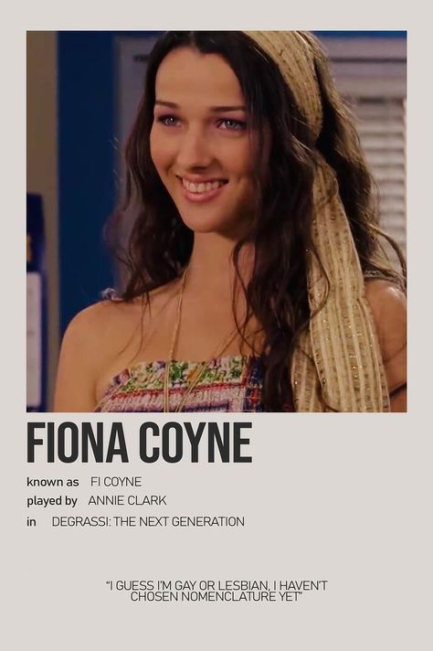 Fiona Degrassi, Degrassi Fiona, Fiona Coyne, Degrassi Characters, Degrassi Next Class, Minimalist Polaroid Poster, Degrassi The Next Generation, Tv Posters, Annie Clark