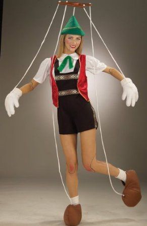 pinocchio Geppetto Costume, Panto Costumes, Wind Up Doll Costume, Puppet Strings, Adult Fairy Costume, Adult Disney Costumes, Puppet Costume, Disney Characters Costumes, Girl Group Costumes