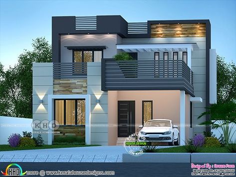 Front elevation of 1600 square feet house with 3 bedrooms Lcd Unit, Kerala House, 2 Storey House Design, House Gate, House Outer Design, Small House Elevation, House Roof Design, Small House Front Design, Best Modern House Design