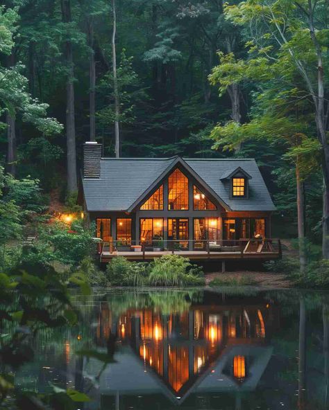 27+ Lake Cabins That Will Blow Your Mind Mountain Lake Cabin, Cozy Cabin Exterior, Homes In The Woods, Cabin By The Lake, Norwegian Cabin, Cabin Style Homes, Small Cabins, Cabin Loft, Mountain Cabins