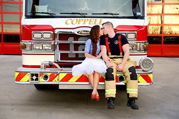 Fireman Wedding Photos, Firehouse Wedding Photos, Fireman Engagement Photos, Fireman Engagement Pictures, Firehouse Engagement Photos, Headlight Pictures, Firefighter Couple Pictures, Medical Wedding, Firefighter Engagement Pictures