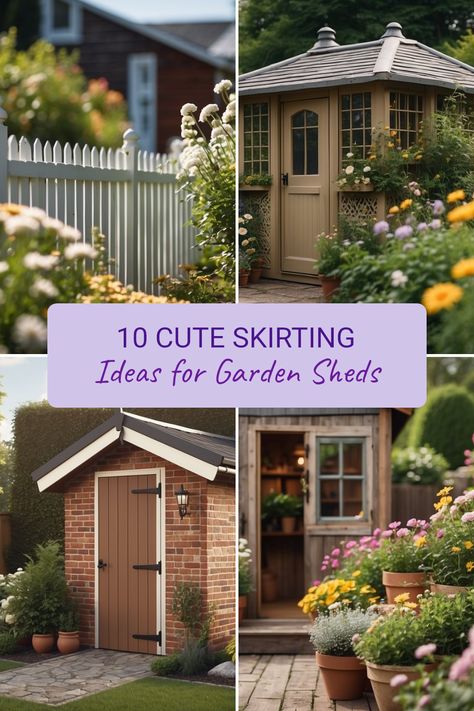 Want to make your garden shed more wonderful? Check out these 10 creative skirting ideas to add some charm! From a pretty lattice design to a white picket fence, there are so many fun ways to dress up the bottom of your shed and brighten your outdoor space with flowers and plants. Imagine a brick veneer sparkling in your garden or a wooden planter bursting with colorful blooms. Each idea is easy to try out! Save this pin and start your garden shed makeover today! Shed Skirting, Shed Skirting Ideas, Small Garden Shed Ideas, Garden Shed Makeover, Painted Garden Sheds, Garden Sheds Ideas, Skirting Ideas, Shed Inspiration, Rustic Shed